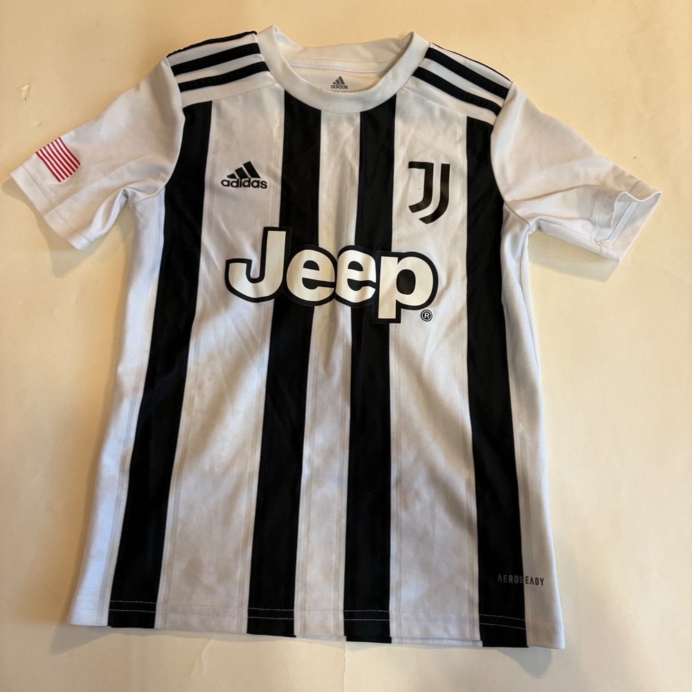 Adidas Juventus Jeep Soccer Jersey Kids Small 9-10Y Black White Striped Serie A